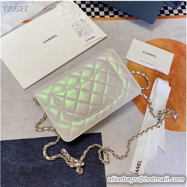 Top Quality Chanel WOC Original Sheepskin Leather Flap cross-body bag V33814 Pearlescent white Silver chain