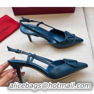 Grade Design Valentino VLogo Calfskin Slingback 70mm Peacock Blue 092413