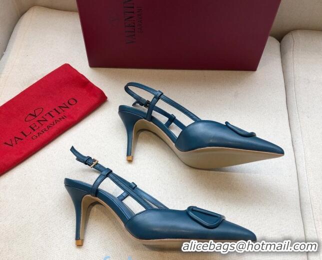 Grade Design Valentino VLogo Calfskin Slingback 70mm Peacock Blue 092413