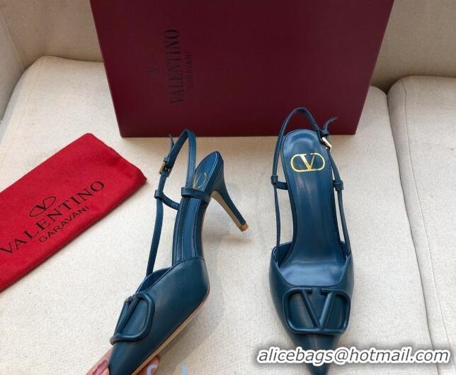 Grade Design Valentino VLogo Calfskin Slingback 70mm Peacock Blue 092413