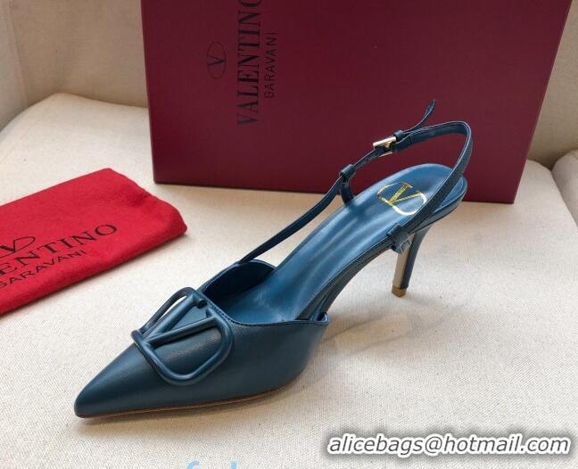 Grade Design Valentino VLogo Calfskin Slingback 70mm Peacock Blue 092413