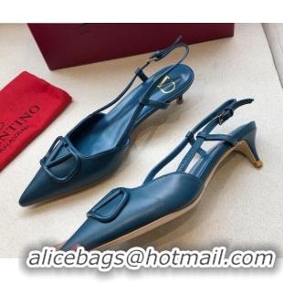 Best Product Valentino VLogo Calfskin Slingback 40mm Peacock Blue 092414