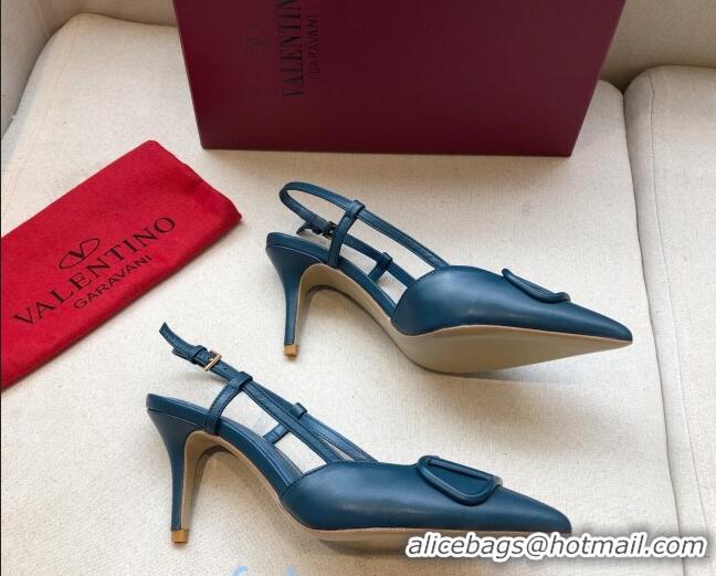 Best Product Valentino VLogo Calfskin Slingback 40mm Peacock Blue 092414