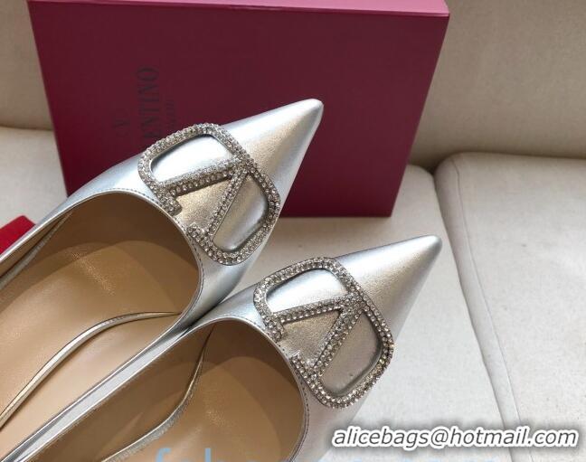 Most Popular Valentino Crystal VLogo Metallic Leather Pumps 70mm Silver 092419