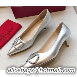 Purchase Valentino Crystal VLogo Metallic Leather Pumps 40mm Silver 092420