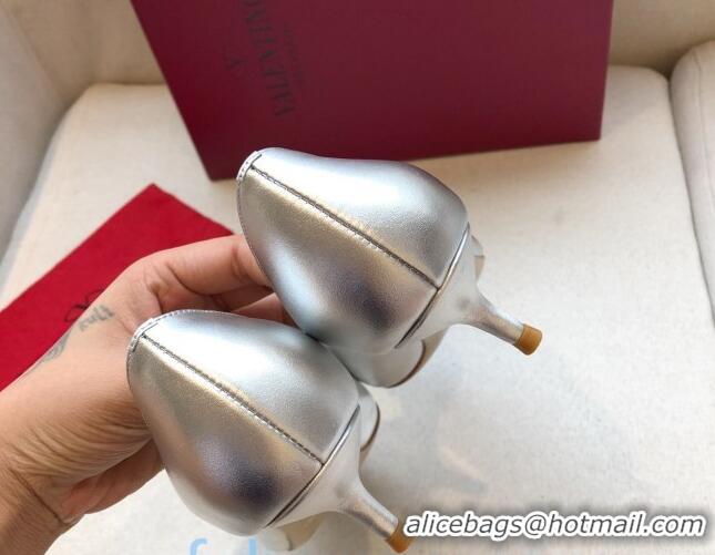 Purchase Valentino Crystal VLogo Metallic Leather Pumps 40mm Silver 092420