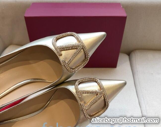 Good Product Valentino Crystal VLogo Metallic Leather Pumps 70mm Gold 092422