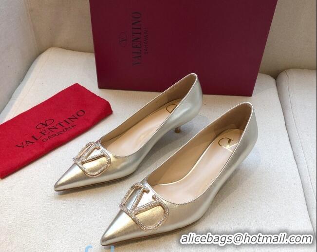 Best Design Valentino Crystal VLogo Metallic Leather Pumps 40mm Gold 092423