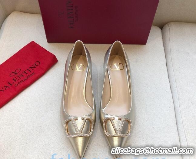 Best Design Valentino Crystal VLogo Metallic Leather Pumps 40mm Gold 092423