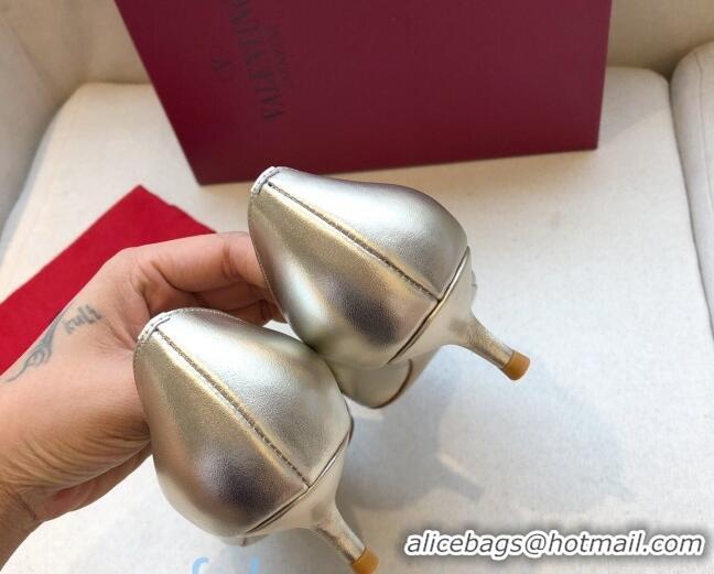 Best Design Valentino Crystal VLogo Metallic Leather Pumps 40mm Gold 092423