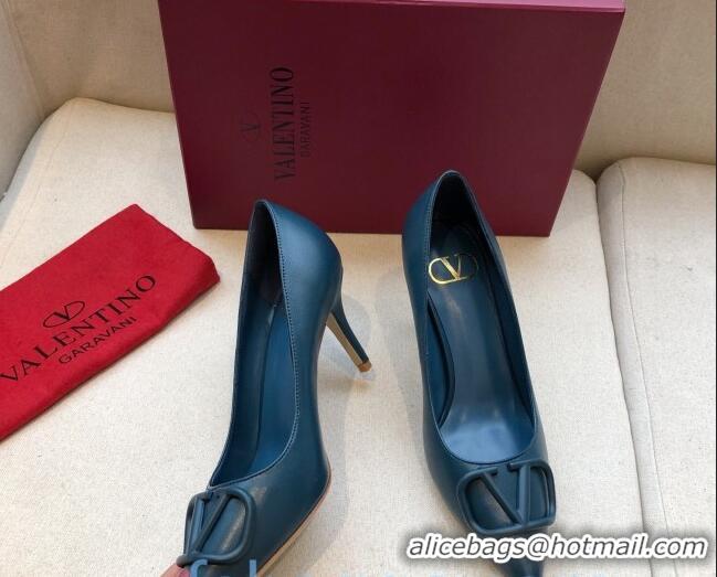 Low Price Valentino VLogo Calfskin Pumps 70mm Peacock Blue 092425