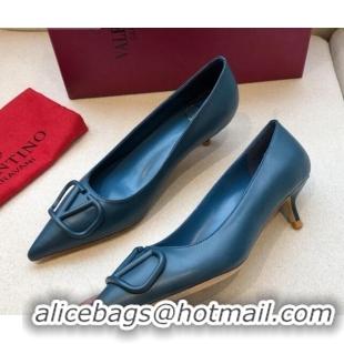 Classic Practical Valentino VLogo Calfskin Pumps 40mm Peacock Blue 092425