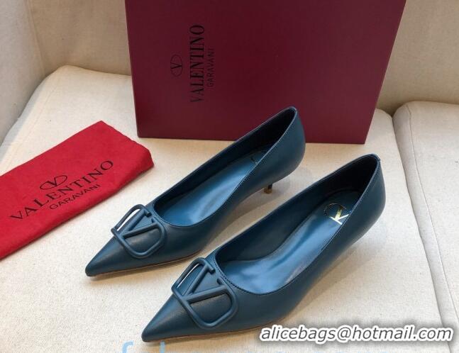 Classic Practical Valentino VLogo Calfskin Pumps 40mm Peacock Blue 092425