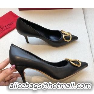 Fashion Valentino VLogo Calfskin Pumps 70mm Black/Gold 092428