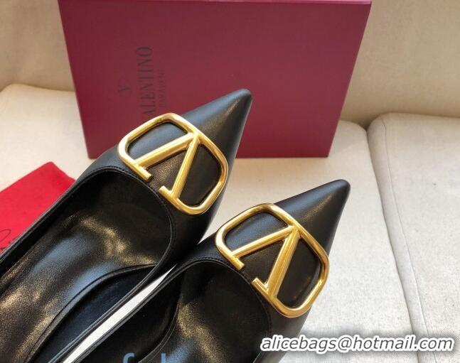 Fashion Valentino VLogo Calfskin Pumps 70mm Black/Gold 092428