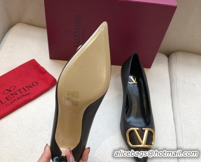 Fashion Valentino VLogo Calfskin Pumps 70mm Black/Gold 092428