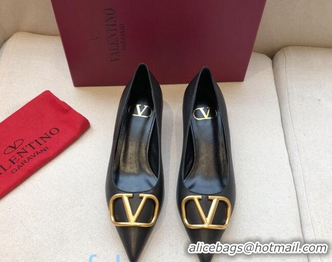 Fashion Valentino VLogo Calfskin Pumps 70mm Black/Gold 092428