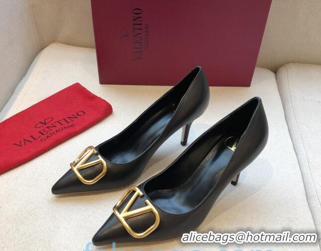 Fashion Valentino VLogo Calfskin Pumps 70mm Black/Gold 092428