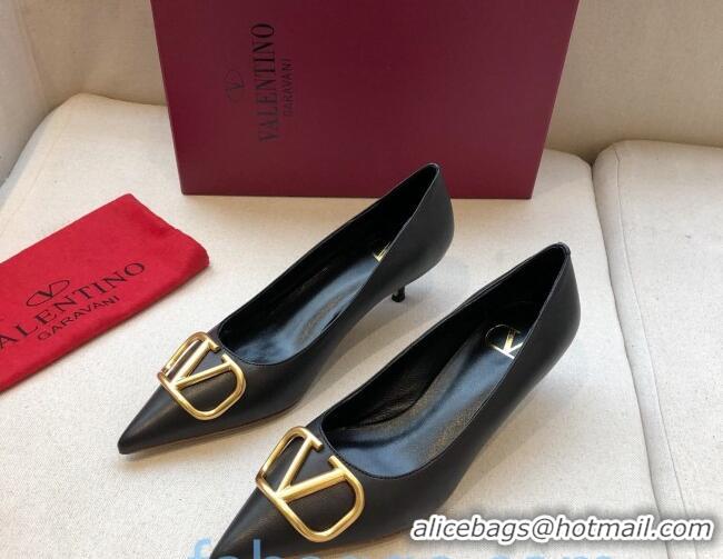 Cheap Price Valentino VLogo Calfskin Pumps 40mm Black/Gold 092429