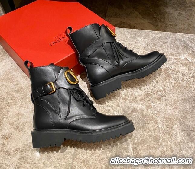 Best Price Valentino Calfskin VLogo Buckle Short Boots Black/Gold 100971