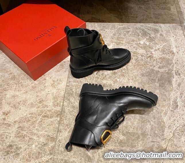 Best Price Valentino Calfskin VLogo Buckle Short Boots Black/Gold 100971