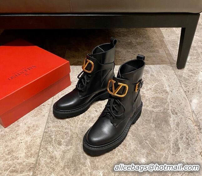 Best Price Valentino Calfskin VLogo Buckle Short Boots Black/Gold 100971