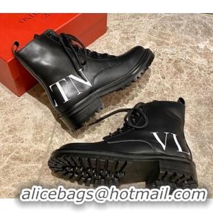 Unique Style Valentino Calfskin VLTN Short Boots Black/White 100972