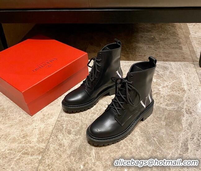 Unique Style Valentino Calfskin VLTN Short Boots Black/White 100972