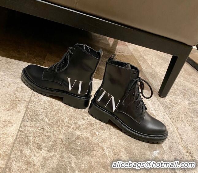 Unique Style Valentino Calfskin VLTN Short Boots Black/White 100972