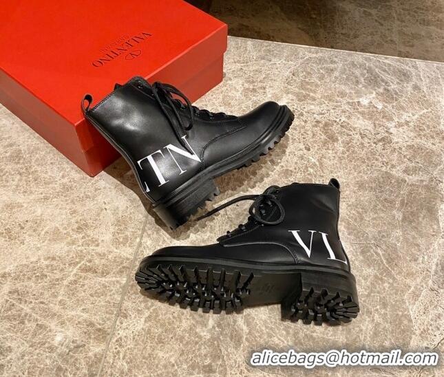 Unique Style Valentino Calfskin VLTN Short Boots Black/White 100972