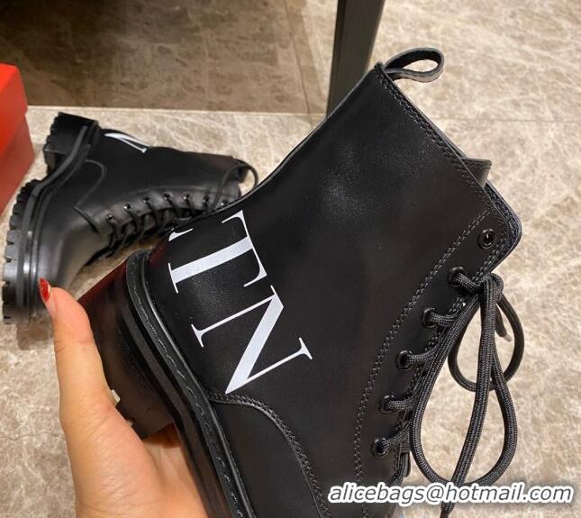 Unique Style Valentino Calfskin VLTN Short Boots Black/White 100972