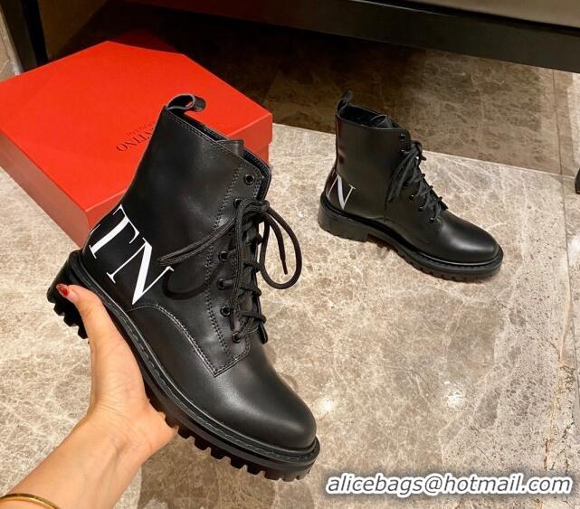 Unique Style Valentino Calfskin VLTN Short Boots Black/White 100972