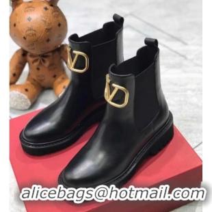 Good Quality Valentino VLogo Calfskin Short Boots 35mm Black/Gold 102010