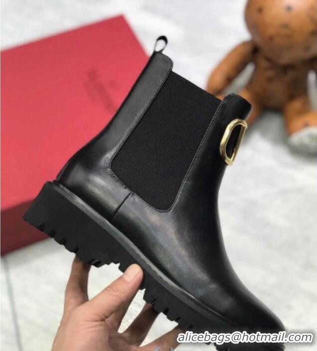 Good Quality Valentino VLogo Calfskin Short Boots 35mm Black/Gold 102010