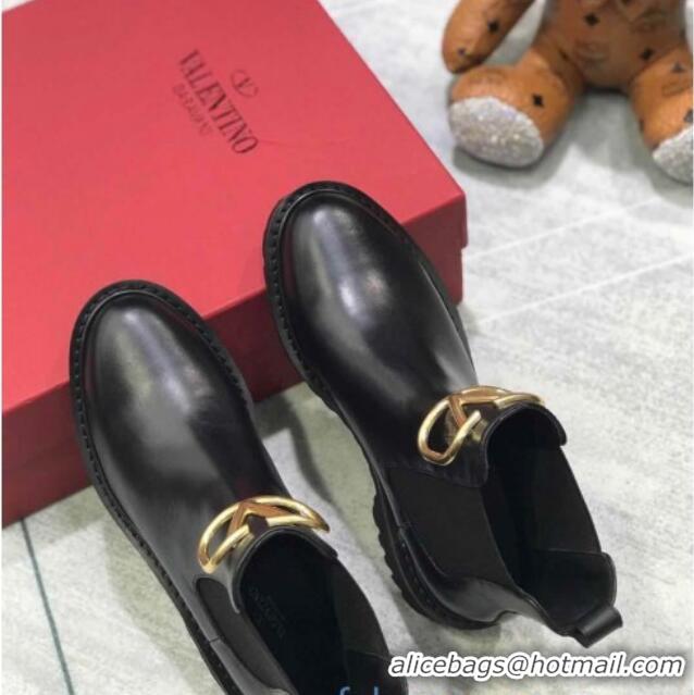 Good Quality Valentino VLogo Calfskin Short Boots 35mm Black/Gold 102010