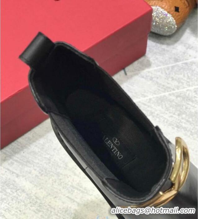 Good Quality Valentino VLogo Calfskin Short Boots 35mm Black/Gold 102010