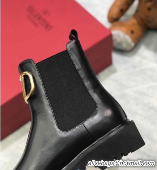 Good Quality Valentino VLogo Calfskin Short Boots 35mm Black/Gold 102010