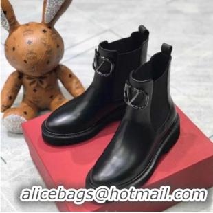 Luxury Cheap Valentino VLogo Calfskin Short Boots 35mm All Black 102011