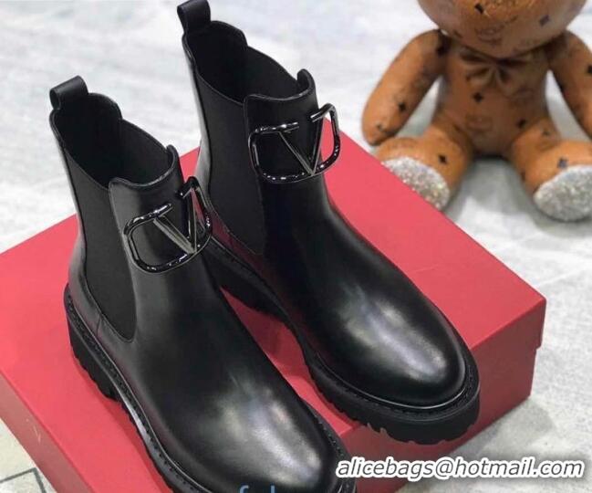 Luxury Cheap Valentino VLogo Calfskin Short Boots 35mm All Black 102011