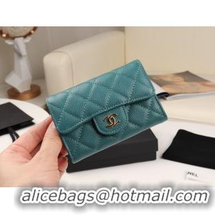 Top Design Chanel Card Holder Calfskin & Gold-Tone Metal A80799 Green