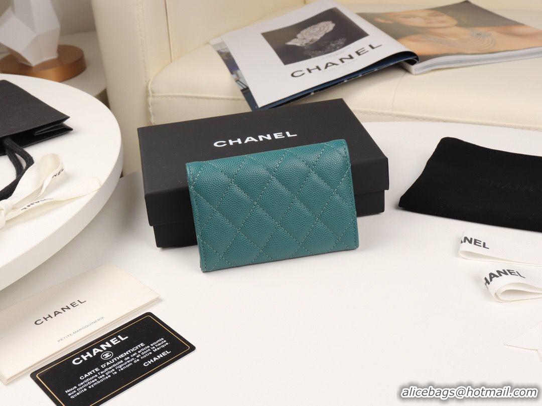 Top Design Chanel Card Holder Calfskin & Gold-Tone Metal A80799 Green