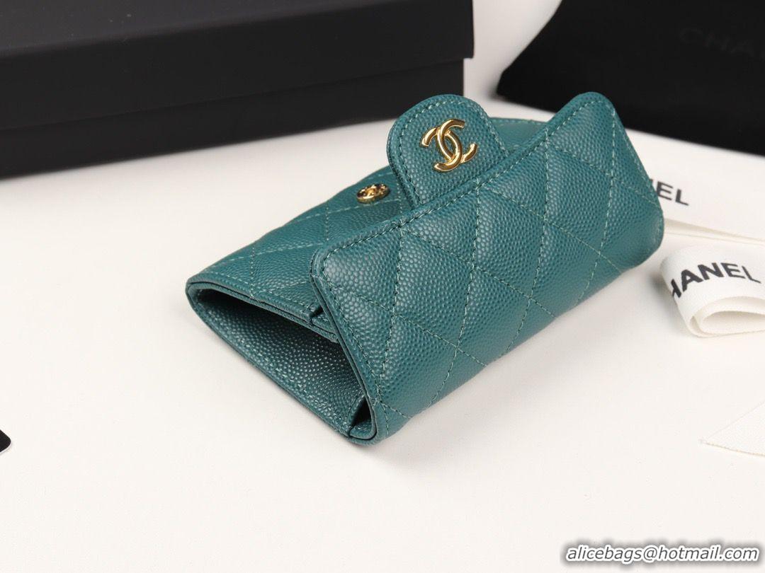 Top Design Chanel Card Holder Calfskin & Gold-Tone Metal A80799 Green