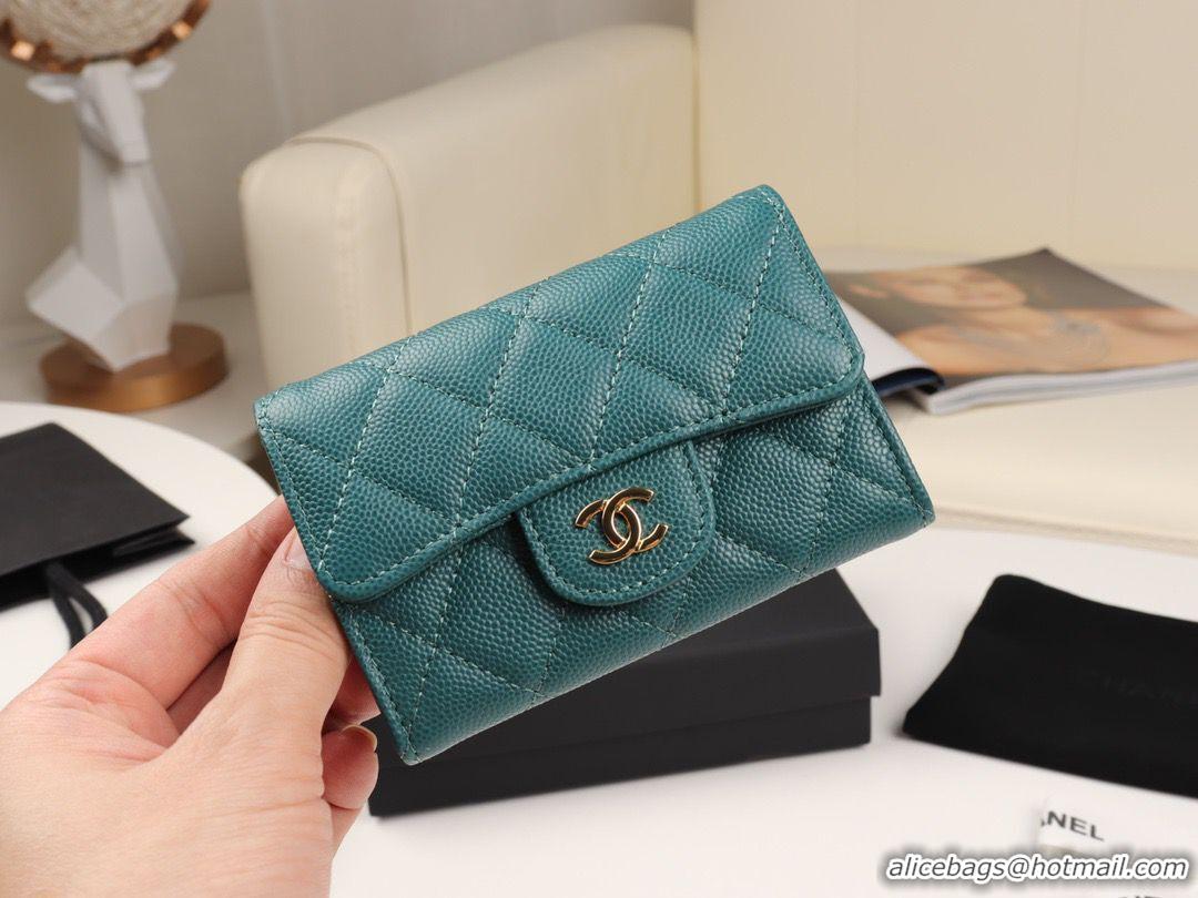 Top Design Chanel Card Holder Calfskin & Gold-Tone Metal A80799 Green