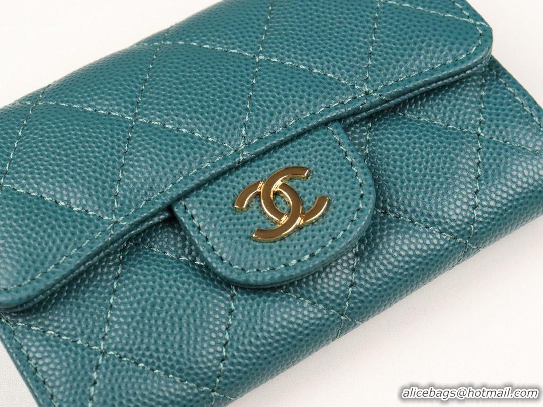 Top Design Chanel Card Holder Calfskin & Gold-Tone Metal A80799 Green