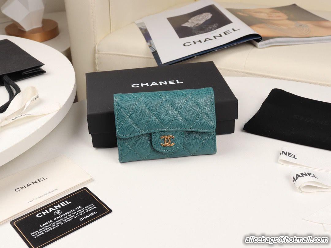 Top Design Chanel Card Holder Calfskin & Gold-Tone Metal A80799 Green