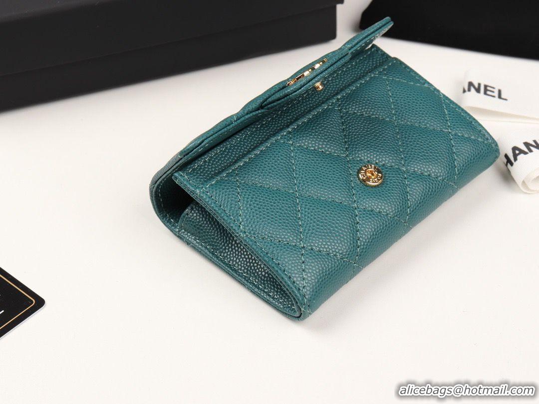 Top Design Chanel Card Holder Calfskin & Gold-Tone Metal A80799 Green