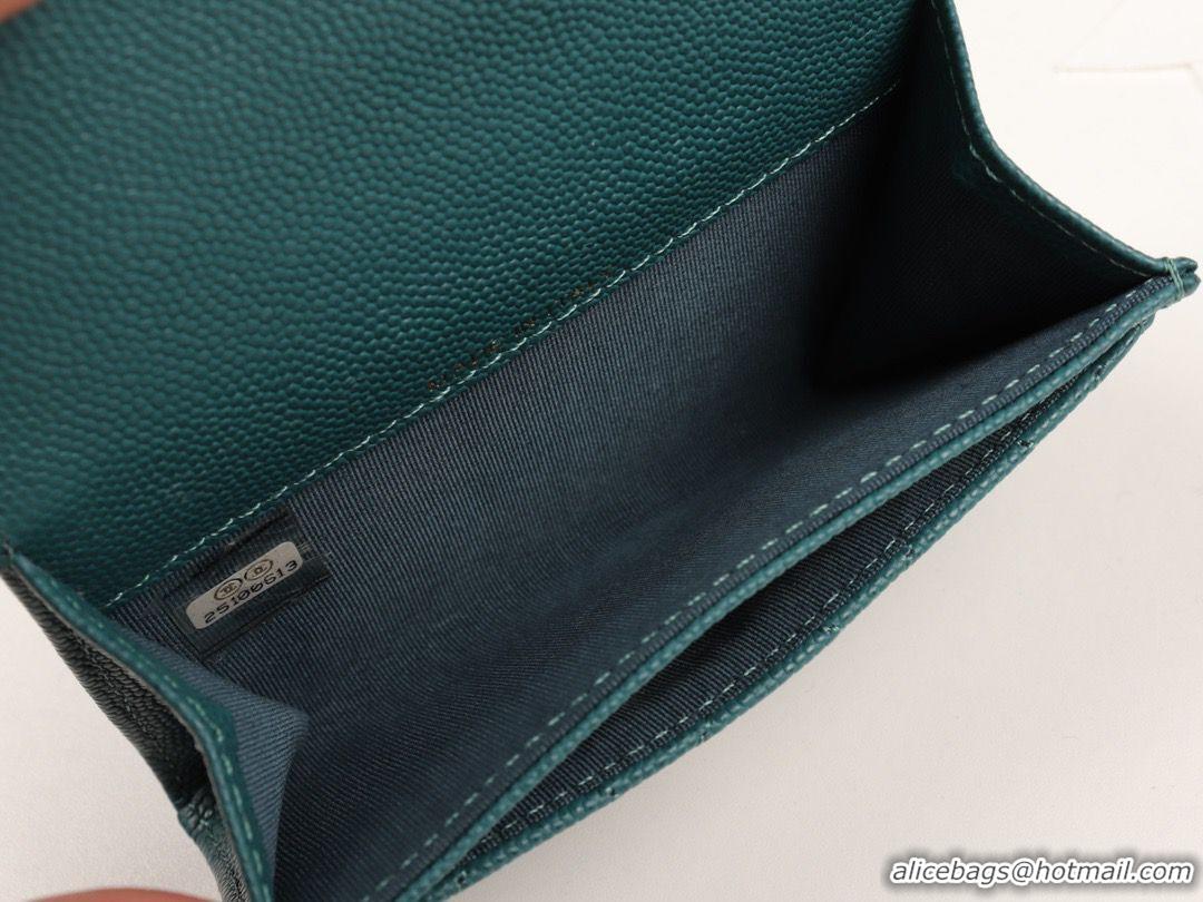 Top Design Chanel Card Holder Calfskin & Gold-Tone Metal A80799 Green