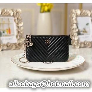 Luxury Discount Chanel zipped wallet Goatskin AP31504-3 Black