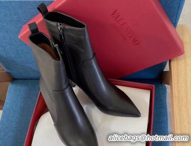 Best Quality Valentino Rockstud Back Smooth Calfskin Short Boots 80mm Black 102120