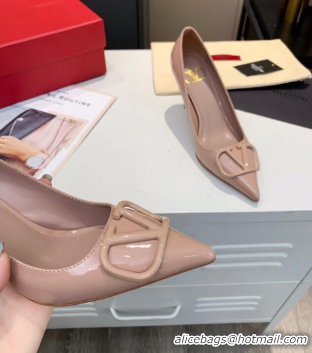 Luxury Hot Valentino VLogo One-Tone Patent Leather Pumps 80mm Nude 111010